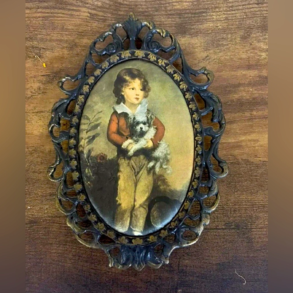 painting on silk. Vintage. Italy. Frame presumably bronze, or other metal.